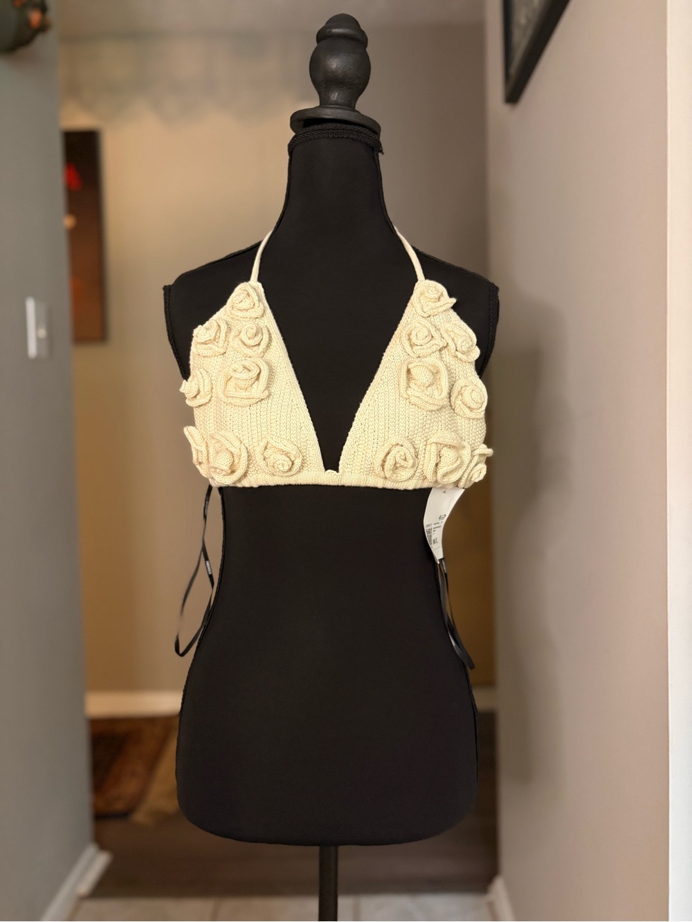 Forever 21 Cream Crocheted Rose Appliqué Bikini Top
